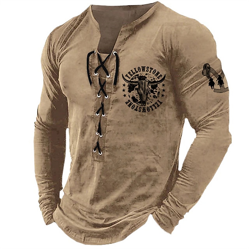 Men's Graphic Cowboy T Shirt Long Sleeve T shirt 3D Print Shirt Fashion Daily Outdoor Casual Holiday Going out White Brown Spring &  Fall Clothing Apparel S M L XL 2XL 3XL2
