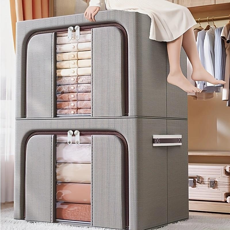 1pc Large Capacity Clothes Storage Box, Dustproof Clothing Quilt Organizer, Foldable Container For Dorm, Home2