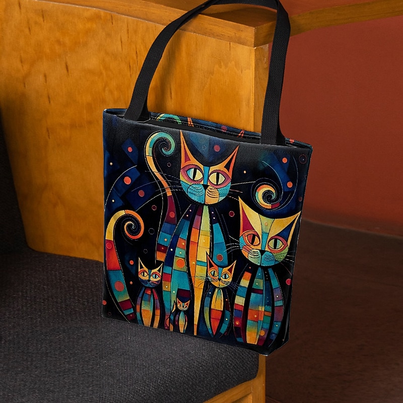 Women's Colorful Cat Print Tote Bag, Artistic Design with Large Capacity, Perfect for Daily Use or Shopping4