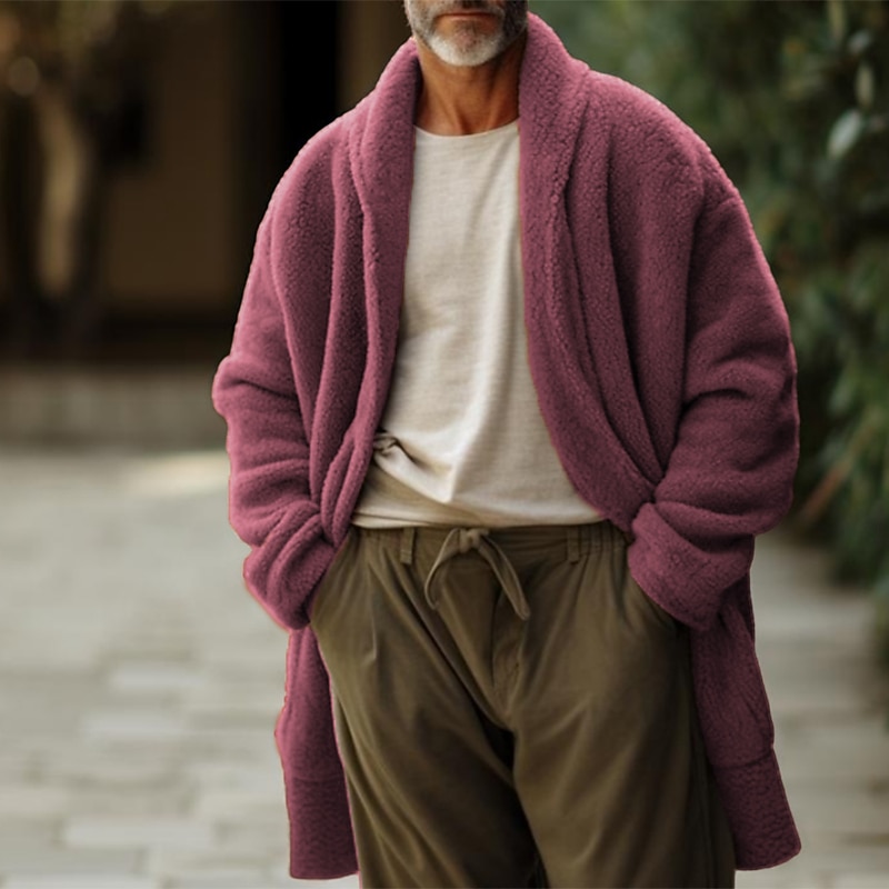 Men's Fuzzy Fleece Cardigan Warm Open Front Casual Long Sleeve Plush Tops Coat Autumn Winter Modern Contemporary Daily Wear Going out Clothing Apparel3