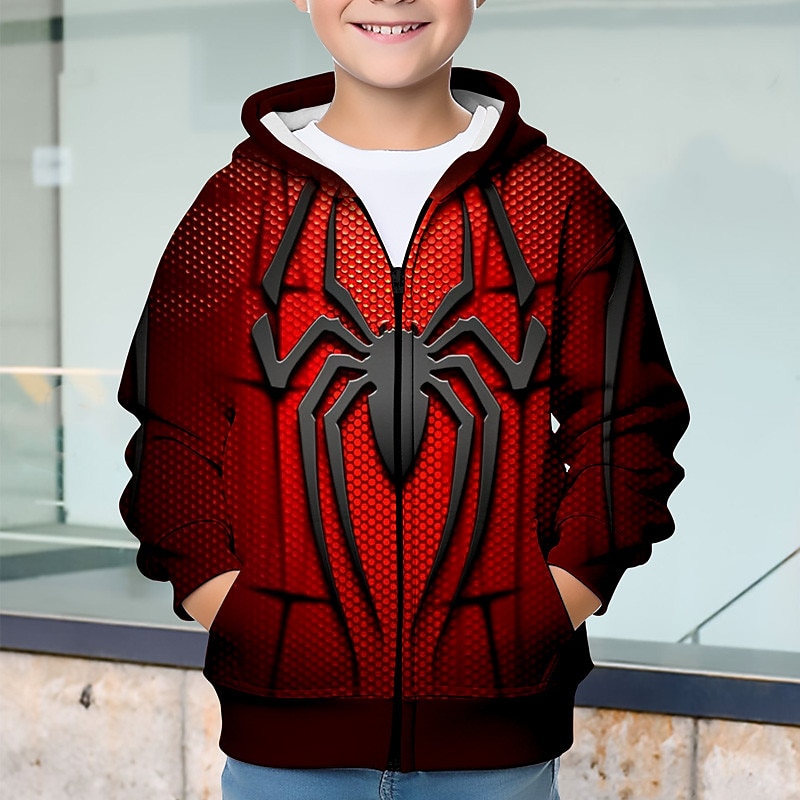 Halloween Boys 3D Spider Hoodie Coat Outerwear Long Sleeve 3D Print Fall Winter Fashion Streetwear Cool Kids 3-12 Years Outdoor Casual Daily Regular Fit2