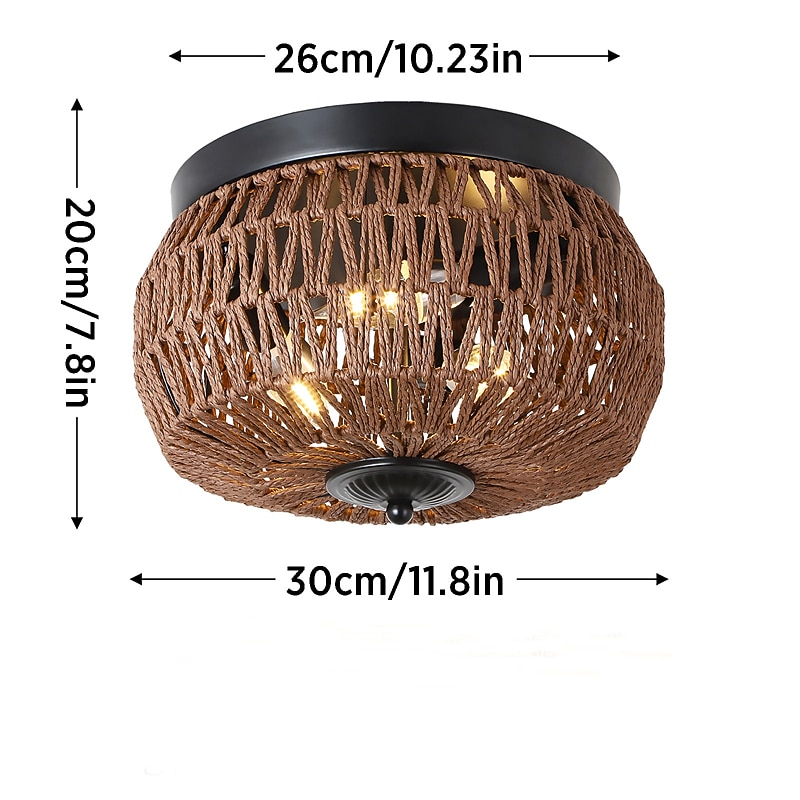 Boho Lamp Fixture Ceiling Light Rattan Mini Pendant Light Woven Rattan Ceiling Light for Small Bedroom Hallway Entry Kitchen Island Farmhouse Bathroom 110-240V4