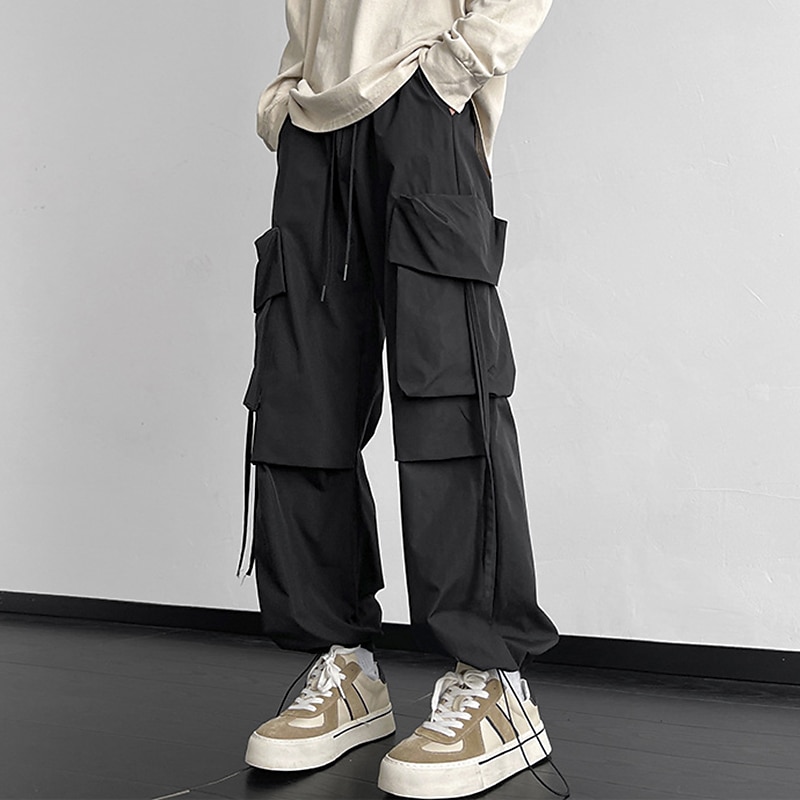 Men's Cargo Pants Cargo Trousers Baggy Pants Pocket Drawstring Elastic Waist Plain Comfort Breathable Outdoor Daily Going out Fashion Casual Black Khaki