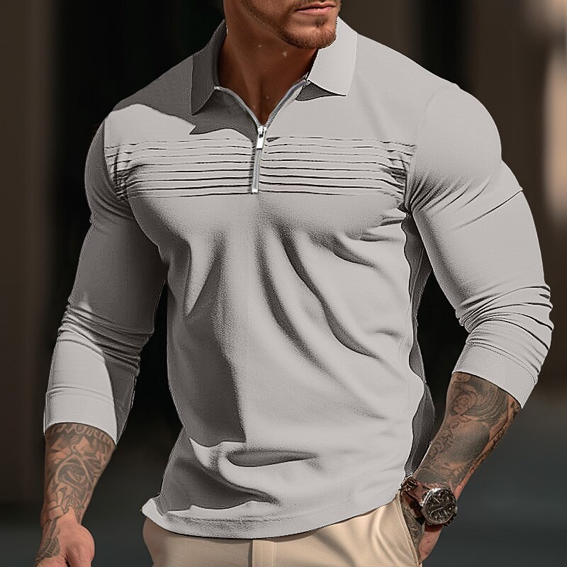 Men's Polo Shirt Quarter Zip Polo Work Daily Wear Lapel Long Sleeve Fashion Comfortable Plain Zip Up Pleats Spring &  Fall Regular Fit White Red Blue Gray Polo Shirt3