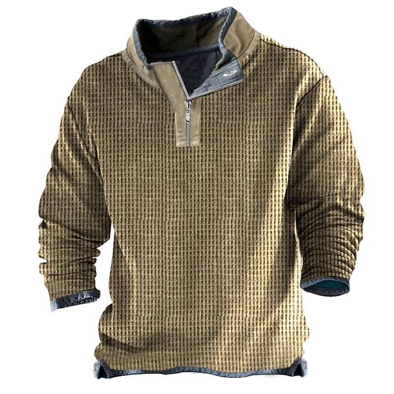 Men's Waffle Tee T Shirt Waffle Henley Shirt Henley Shirt Long Sleeve Henley Spring &  Fall Plain Fashion Designer Basic Vacation Street Going out Light Brown Brown Green Top Tee for Men4