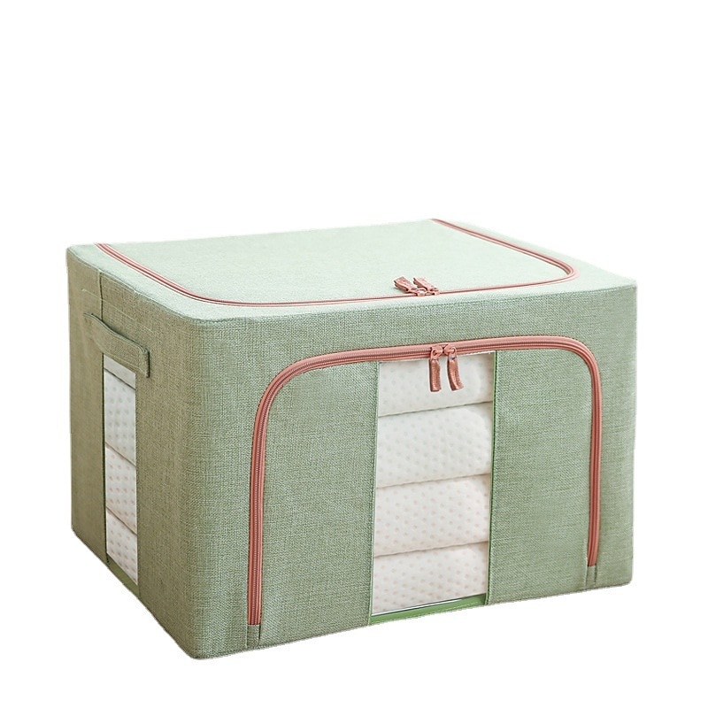 Large Window Quilt Storage Box, Clothes Storage Box, Cotton Linen Finishing Box, Folding Steel Frame Storage Box, Thickened Closet Storage Box4