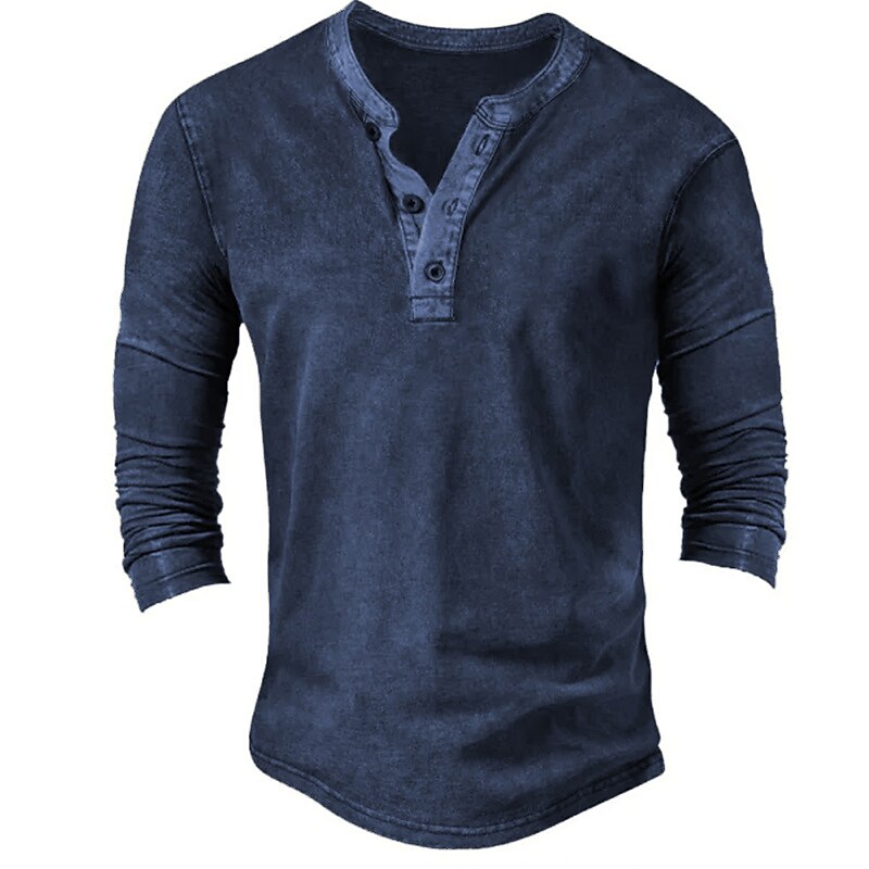 Men's Button T Shirt T Shirt Henley Shirt Tee Top Long Sleeve Henley Spring &  Fall Color Block Fashion Designer Basic Vacation Street Going out Navy Blue Green Coffee Top Tee for Men3