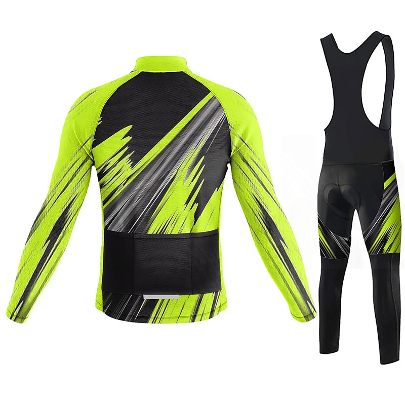 Men's Cycling Jersey with Bib Tights Long Sleeve Mountain Bike MTB Road Bike Cycling Winter Yellow Red Blue Graphic Bike Clothing Suit 3D Pad Breathable Quick Dry Back Pocket Polyester Spandex Sports2