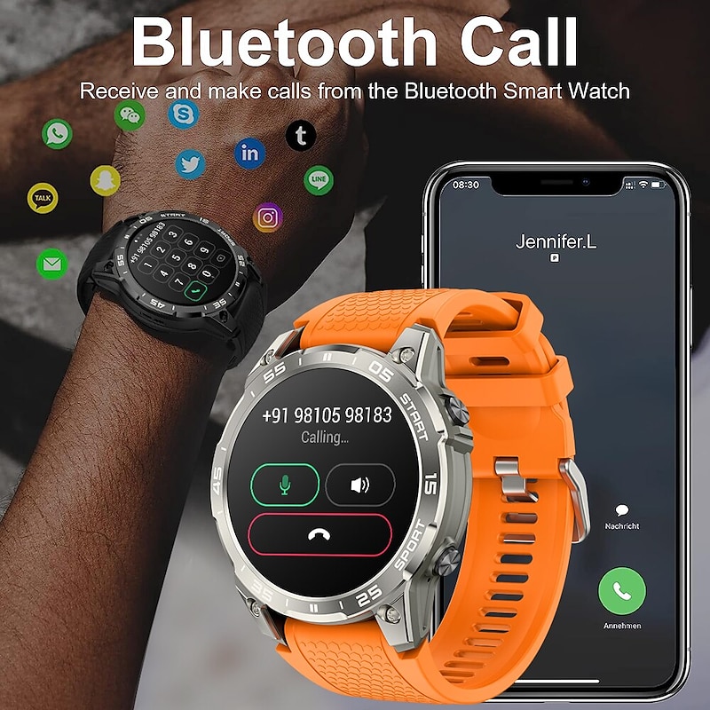 Military GPS Smart Watch for Men, 1.43 AMOLED Screen, Heart Rate, IP68 Waterproof, Compatible with Android iOS2