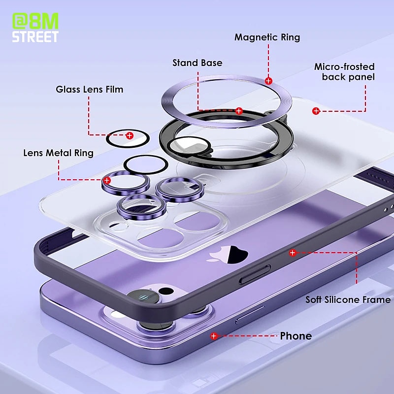 Phone Case For iPhone 15 14 Pro Max Plus 13 12 11 Pro Max With Magsafe Kickstand Matte Frosted Shockproof PC3