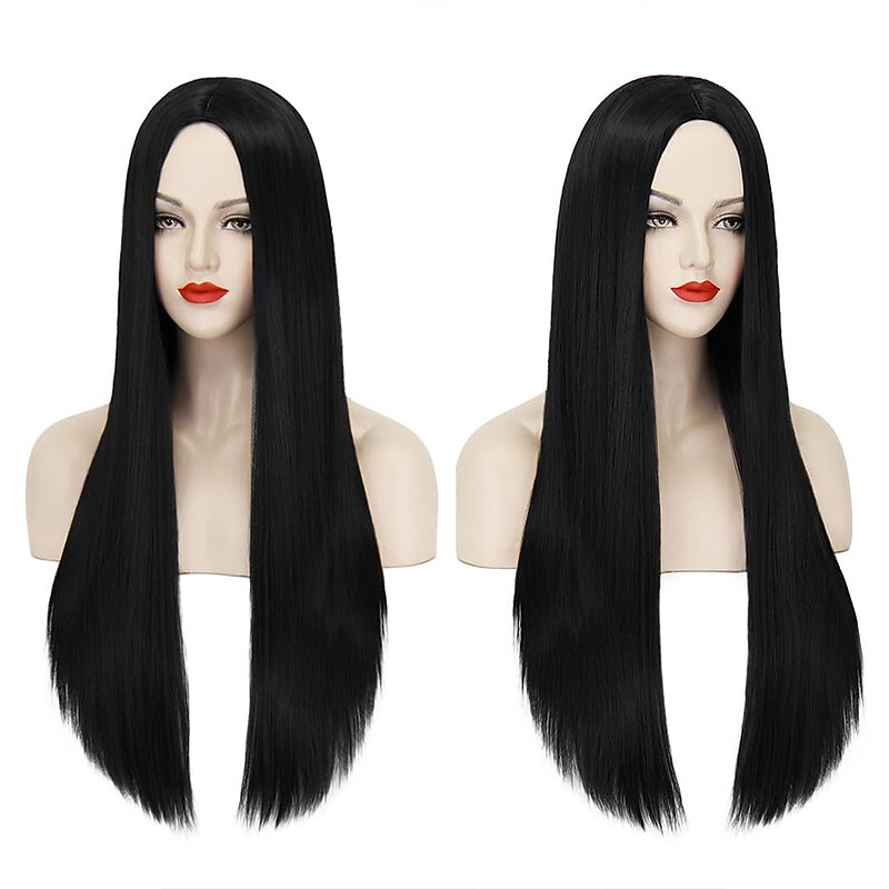 Long Black Wigs for Women 27'' Long Straight Black Hair Wig Natural Cute Wigs for Daily Party Halloween with Wig Cap2