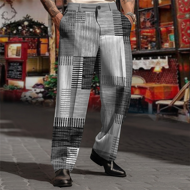 Plaid Geometry Business Men's 3D Print Pants Trousers Outdoor Street Wear to work Polyester Yellow Red Purple S M L High Elasticity Pants4