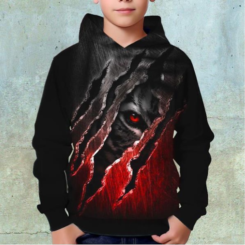 Boys 3D Animal Tiger Hoodie Pullover Long Sleeve 3D Print Fall Winter Fashion Streetwear Cool Kids 3-12 Years Outdoor Casual Daily Regular Fit