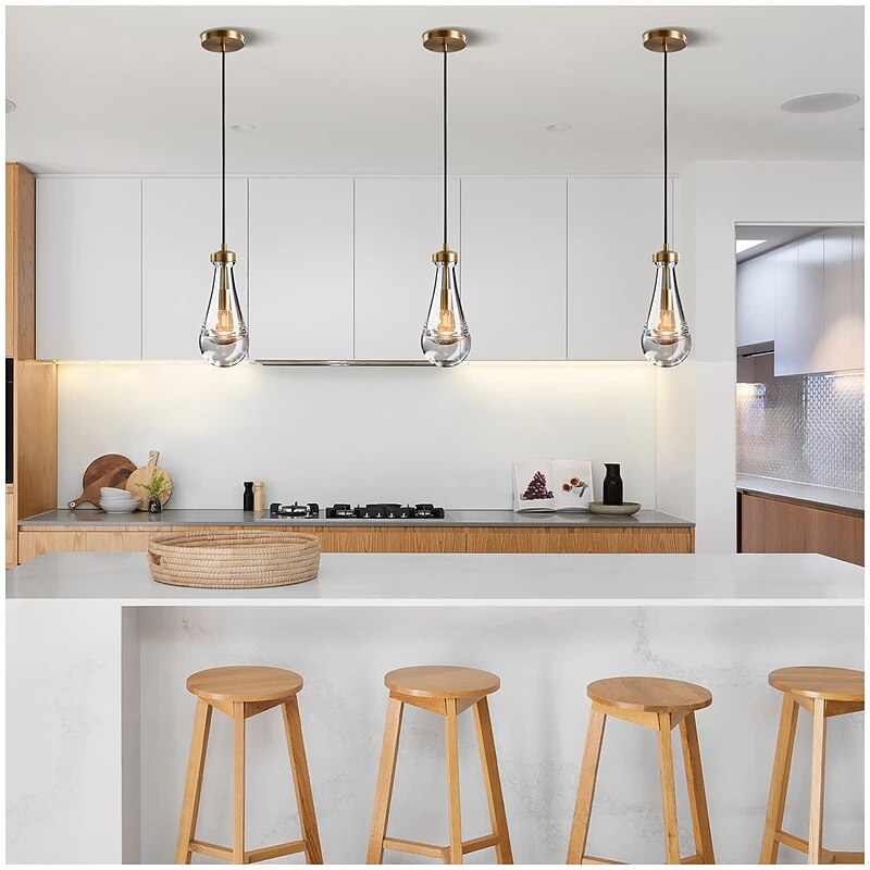 LED Pendant Lights Brass Glass Kitchen Island Lighting Modern Farmhouse Foyer Entryway Light Fixtures Ceiling Hanging Light Over Table Cord Adjustable 1PCS 110-240V3