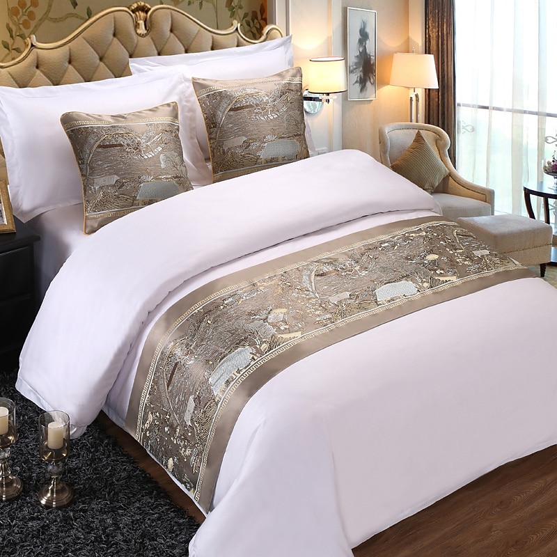 Hotel Bed Runner Bed Tail Scarf Hotel Simple Modern Chinese Gold Bed Cover Bed Tail Cushion Hugging Pillow Case2
