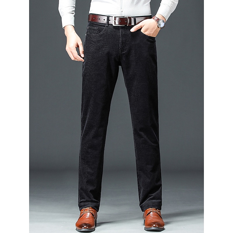 Men's Dress Pants Corduroy Pants Trousers Suit Pants Pocket Plain Comfort Breathable Outdoor Daily Going out Fashion Casual Black Army Green2
