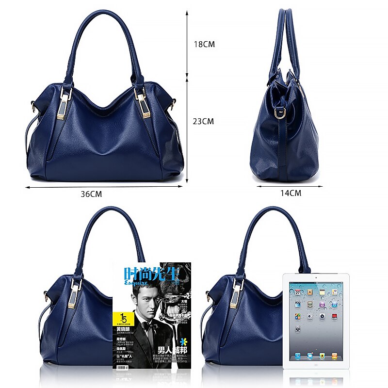 Women's Black Faux Leather Handbag with Top Handles and Shoulder Strap, Elegant Large-Capacity Tote Bag for Work, Travel, and Daily Office Use4