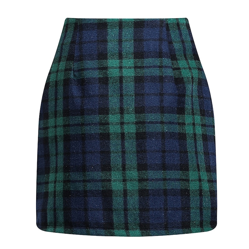 Women's Skirt Bodycon Fashion Casual Mini High Waist Skirts Plaid Print Vacation Street Sapphire Turquoise Dark Green Dark Coffee Winter Woolen2