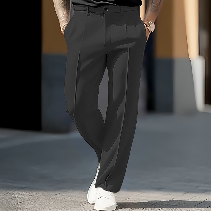 Men's Trousers Dress Pants Slacks Pocket Straight Leg Plain Comfort Soft Wedding Outdoor Daily Fashion Casual Black White2