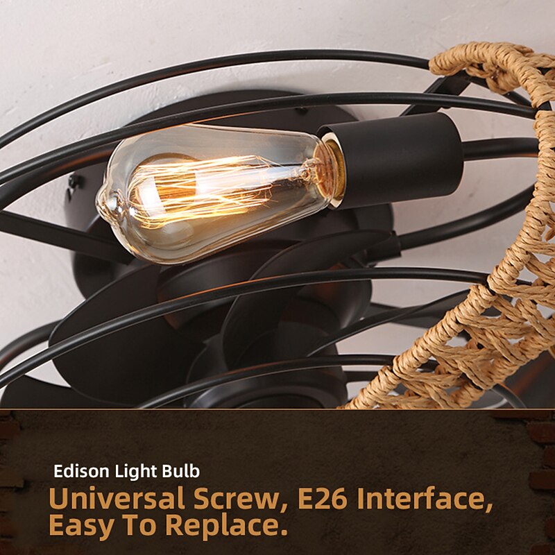 Ceiling Fan with Light and Remote 20 Cage Low Profile Bladeless Farmhouse Flush Mount Boho Ceiling Fans Light Enclosed Industrial Ceiling Fan 6 Speed Reversible with 4 Bulbs.4