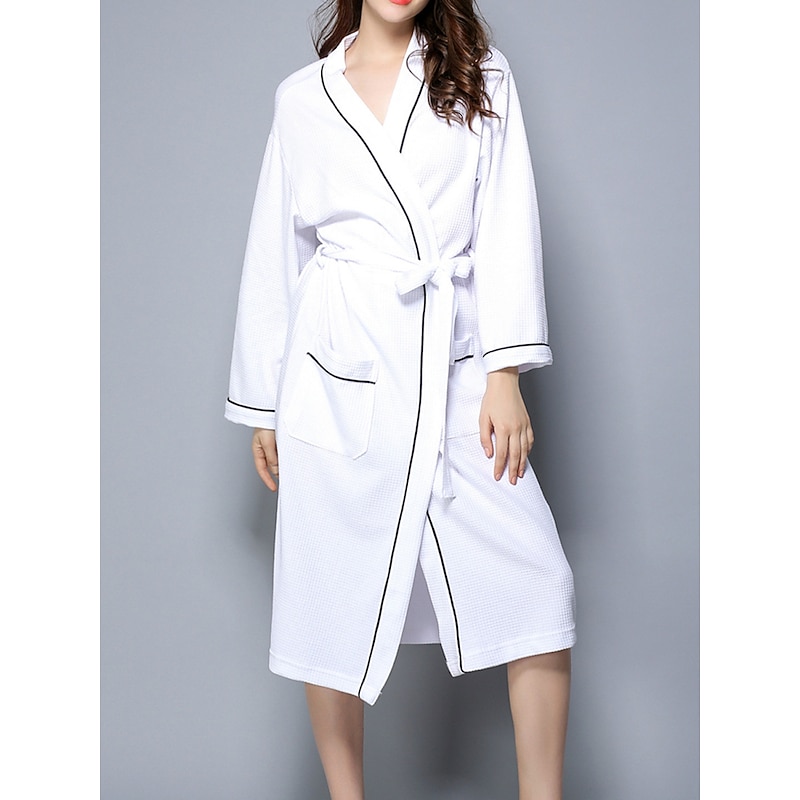 Women's Pajamas Bathrobe Pure Color Simple Casual Comfort Home Bed Wedding Party Cotton Terry Breathable V Wire Long Sleeve Pocket Fall Winter Home Outfits3
