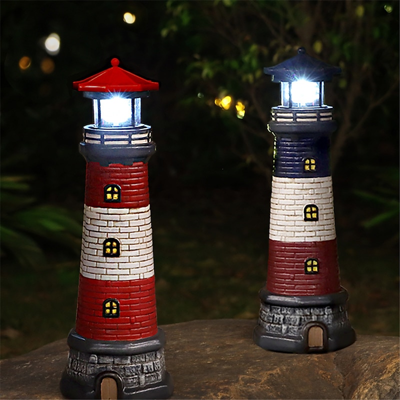 Vintage Lighthouse Outdoor Garden Waterproof Solar Resin Lighthouse Decoration Courtyard Light Landscape Light Projection Light Spot Light