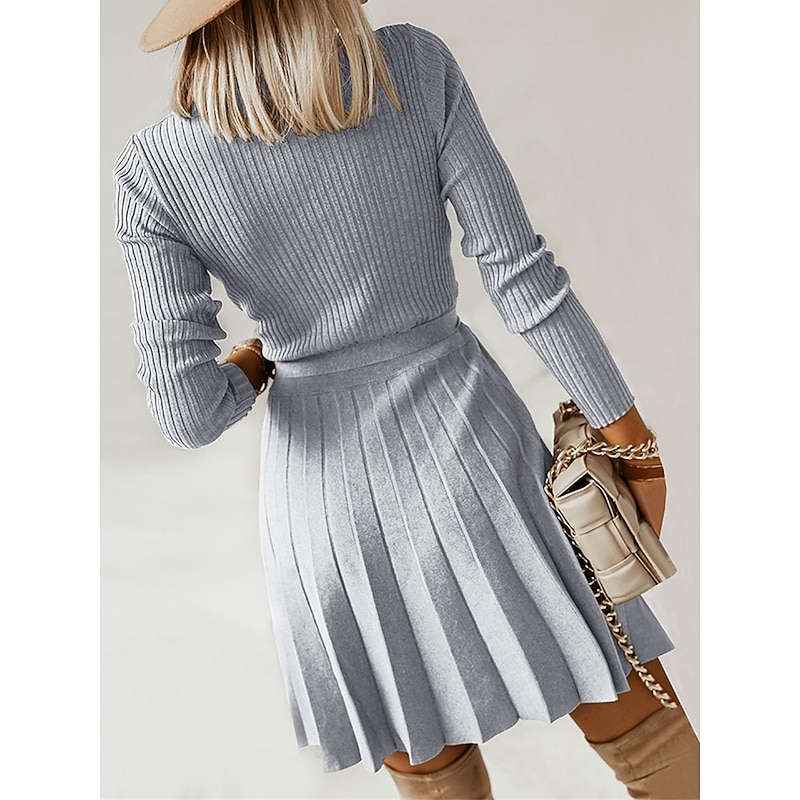 Women's Sweater Dress Knit Dress Jumper Dress Mini Dress Knitwear Fashion Daily Plain Outdoor Daily Going out Surplice Neck Long Sleeve Tie Front 2023 Loose Fit Black Green khaki S M L XL XXL2
