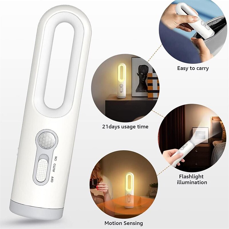 LED Motion Sensor Night Light 2 in 1 Portable Flashlight With Dusk To Dawn Sensor For Bedroom Bathroom Reading Camping3