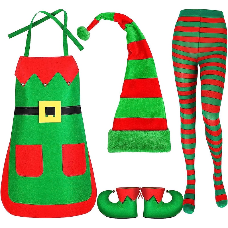 Elf Costume Play Set for Women Elf Felt Apron Elf Long Striped Plush Hat Adult Soft Pointed Ear for Party Role Play Christmas Accessories Gift Idea3