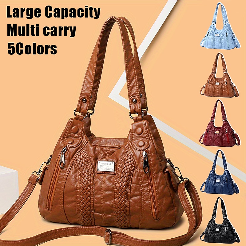 Women's Brown Quilted Faux Leather Handbag – Stylish Zippered Tote with Braided Detailing & Adjustable Strap for Work, Travel & Casual Outings