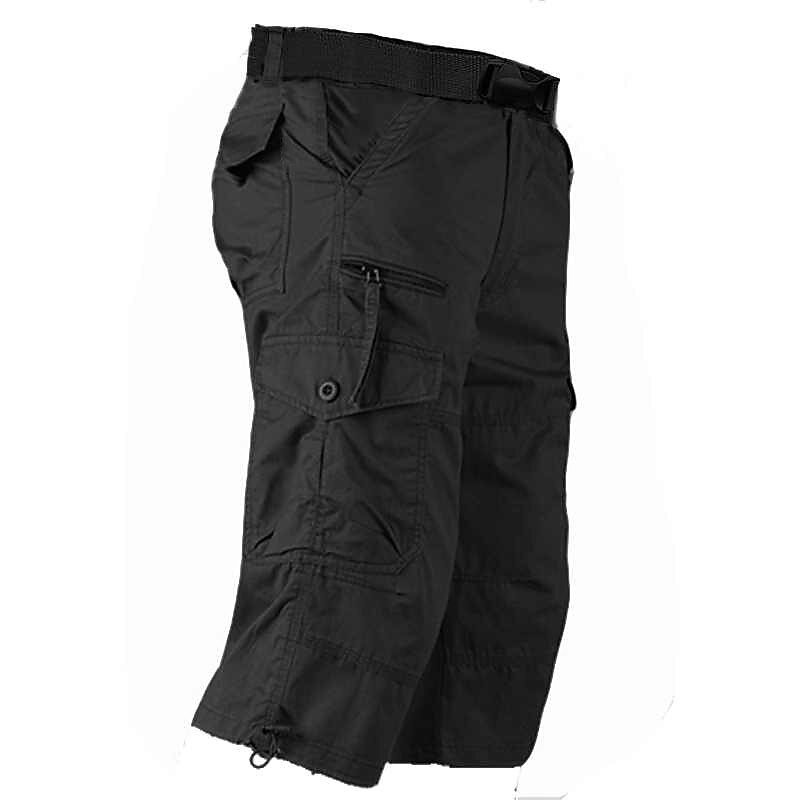 Men's Cargo Shorts Capri shorts Capri Pants Hiking Shorts Elastic Waist Multi Pocket With Belt Plain Comfort Breathable Calf-Length Daily Sports Streetwear Stylish Casual / Sporty Camouflage Black2