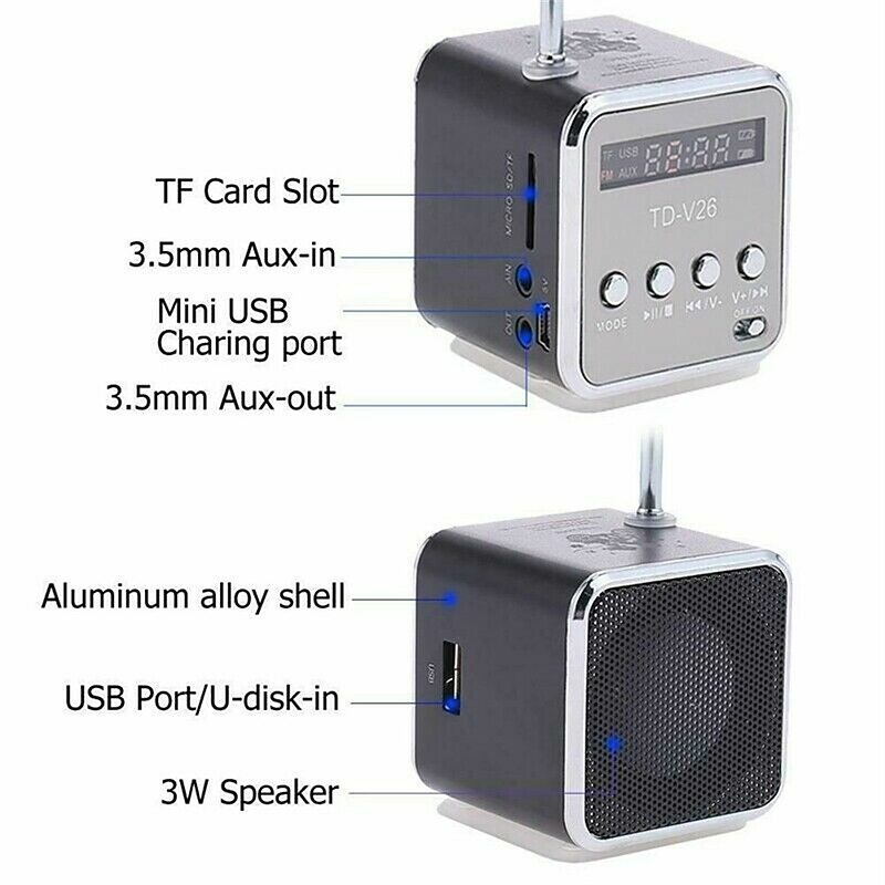 Mini Portable Stereo Audio Speaker Music Player FM Radio TF Card U Disk Support4