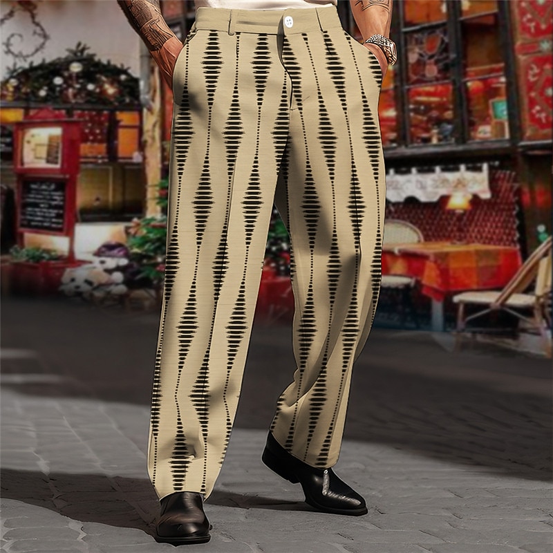 Geometry Business Men's 3D Print Pants Trousers Outdoor Street Wear to work Polyester Black White Brown S M L High Elasticity Pants2