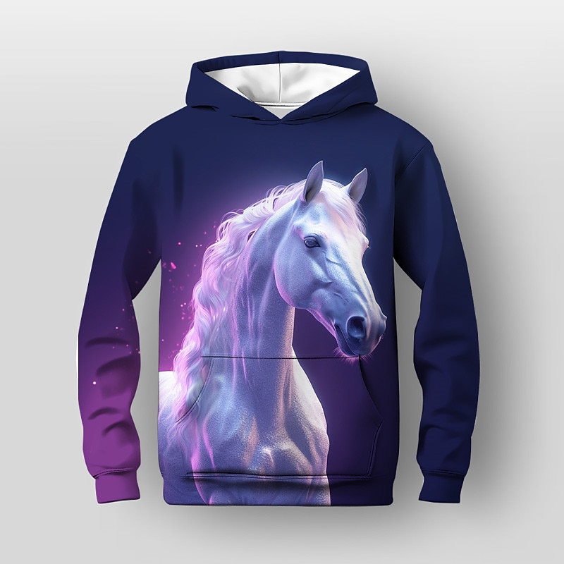 Girls' 3D Unicorn Scenery Hoodie Pullover Long Sleeve 3D Print Fall Winter Active Fashion Cute Kids 3-12 Years 4-12 Years Outdoor Casual Daily Regular Fit3