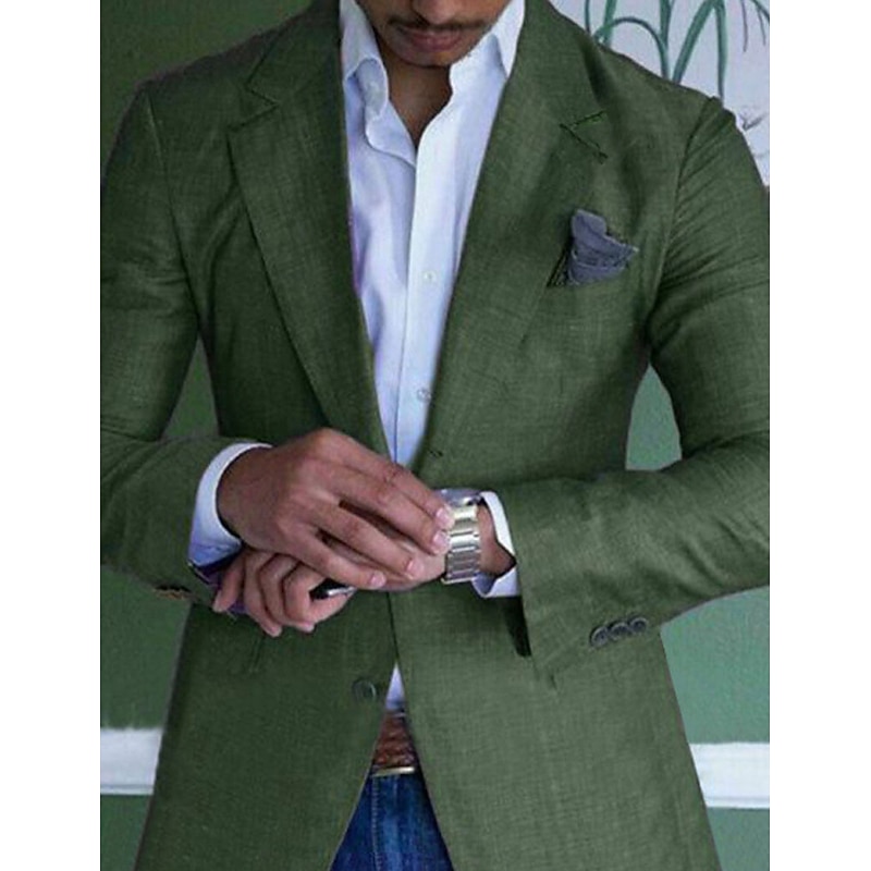 Men's Graduation Lightweight Jacket Lightweight Coat Casual Formal Evening Party & Evening Fashion Casual Spring &  Fall Polyester Plain Pocket Casual / Daily Single Breasted Blazer Light Green Pink