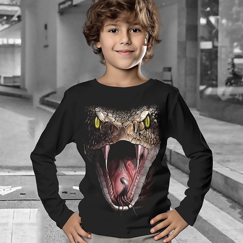 Boys 3D Animal Tee Long Sleeve 3D Print Fall Winter Sports Fashion Streetwear Kids 3-12 Years Outdoor Casual Daily Regular Fit4