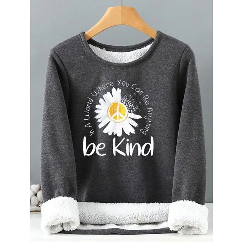 Women's Fleece Lined Pullover Sweatshirt Pajamas Floral Letter Warm Fuzzy Long Sleeve Round Neck Crewneck Long Tops Casual Sports Black Pink Blue Gray Fall & Winter2