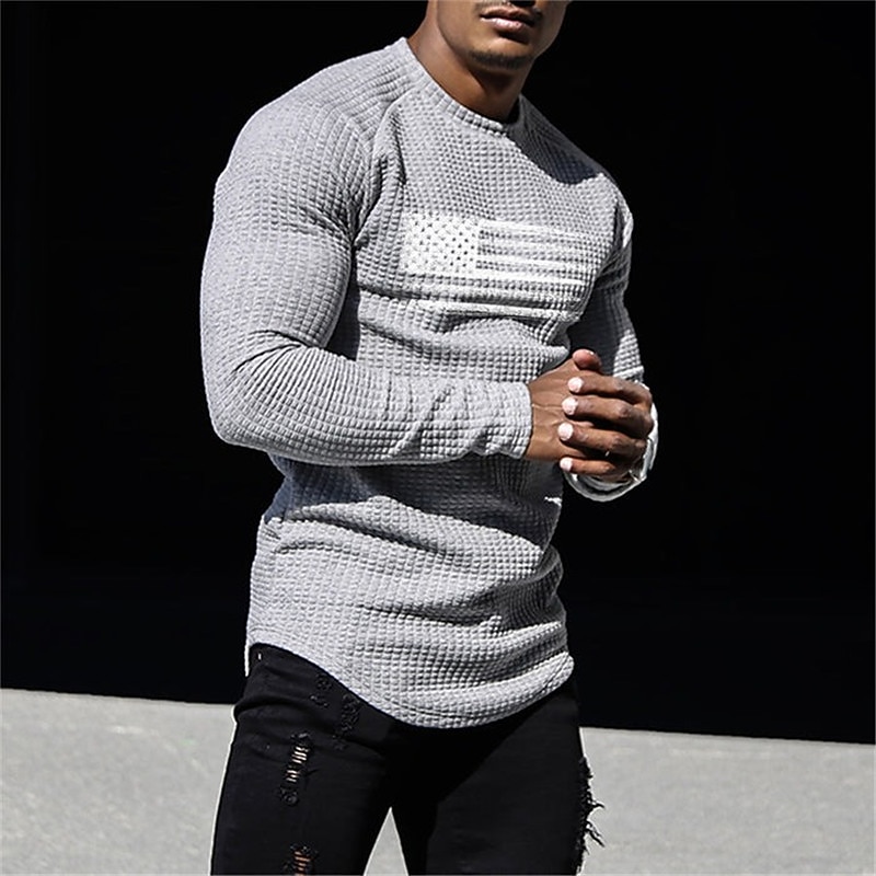 Veterans Day Men's Patriot Patriotic Veteran Graphic National Flag T shirt Waffle T Shirt Long Sleeve T shirt 3D Print Crew Neck Shirt Designer Retro Vintage Casual Sports Outdoor Holiday Going out4