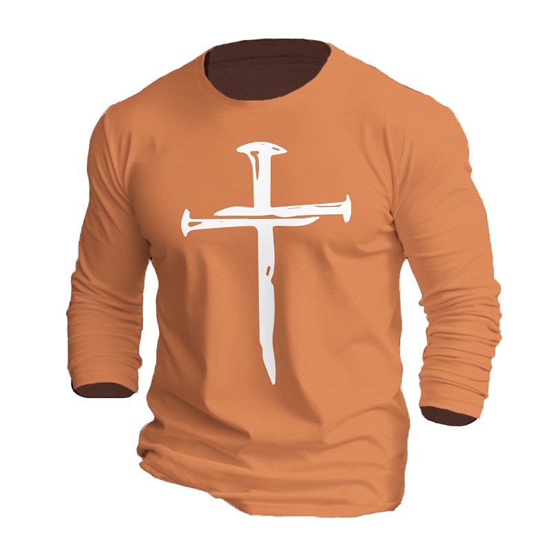 Men's Cross T Shirt 100% Cotton Long Sleeve Graphic Shirt Black White Orange Comfortable Tee Sports Outdoor Holiday Fashion Designer Clothing3