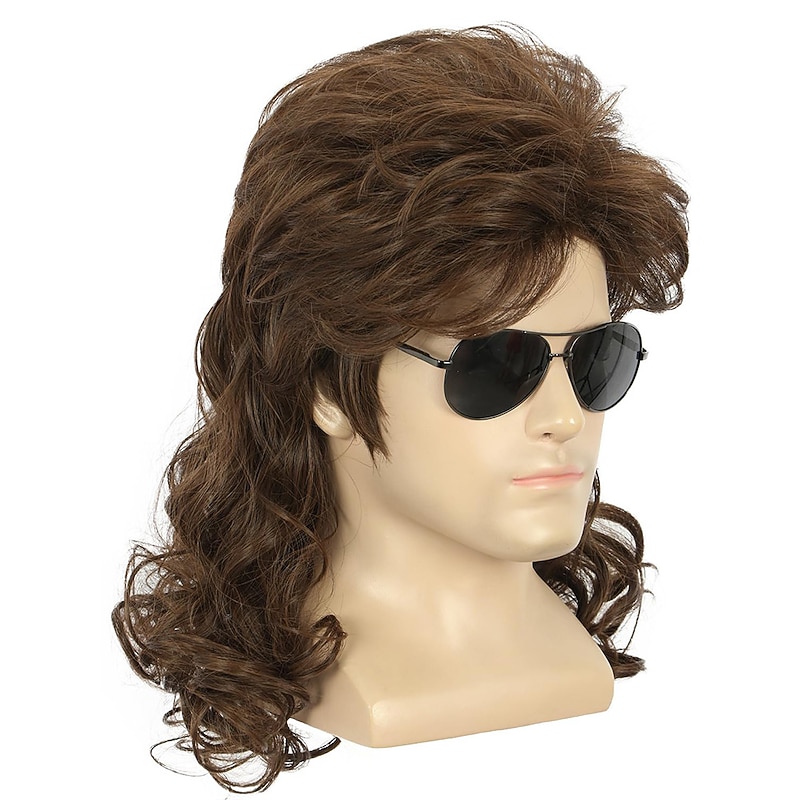 Long Dark Brown Wig Rock Star Style Mullet Cosplay Wig 70s 80s Costume Wig Carnival Curly Hair Party Wigs Halloween Wigs2