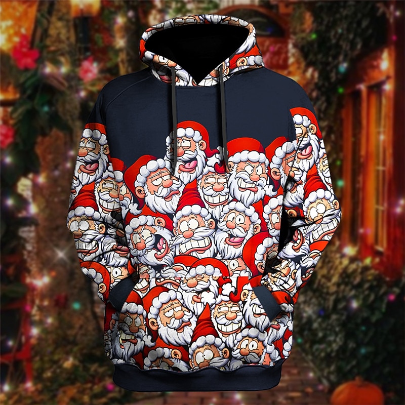 Christmas Men's Santa Claus 3D Hoodies Graphic Santa Claus Prints Daily Classic Casual 3D Pullover Brown Cotton3