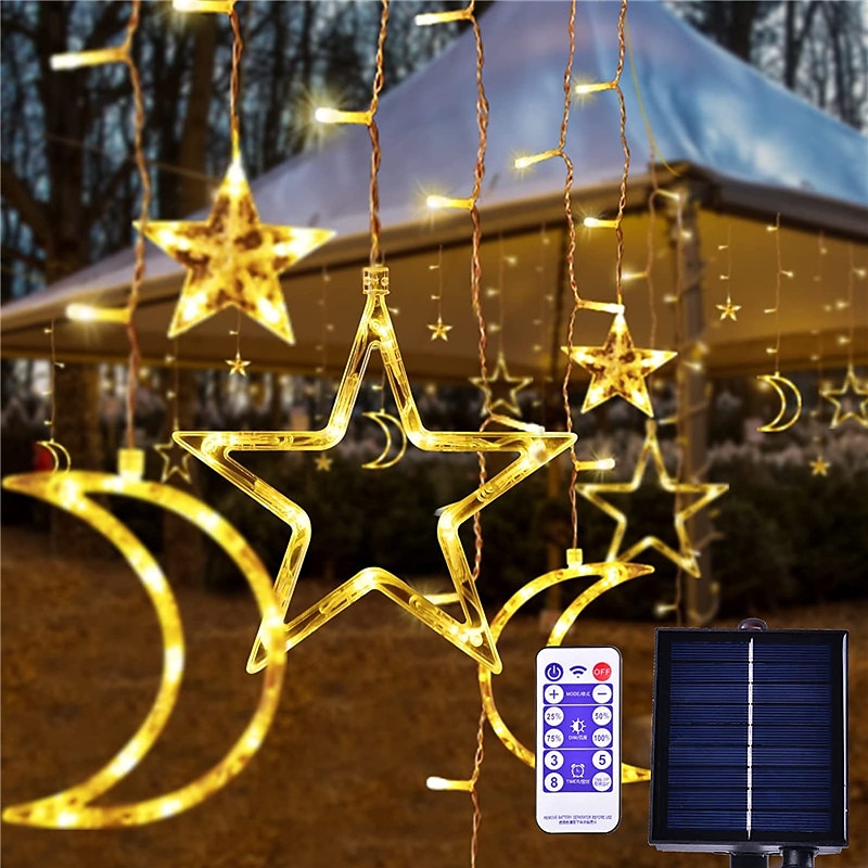 Solar Power Led Star Moon Light with Remote Controller Christmas Holiday Xmas Lighting LED Flexible String Lights For Garland Lawn Yard Camping Colorful Decor Lighting3