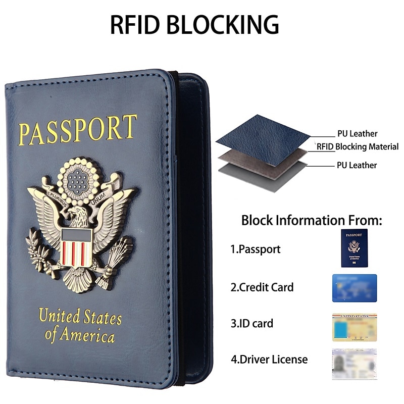 Creative Passport Holder Cover With 3D Metal Badge - RFID Blocking Leather Passport Wallet And Case For Family