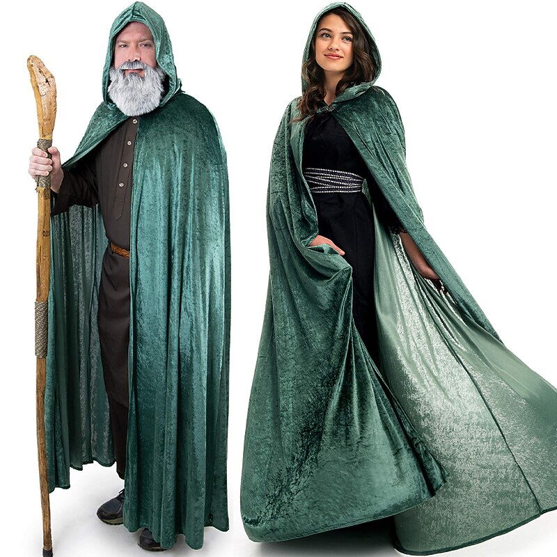 Retro Vintage Medieval Punk Gothic Hooded Cloak Witch Wizard Viking Fancy Dress Unisex Celtic Viking Fantasy Halloween Carnival Performance Party Masquerade Adults' Cloak All Seasons