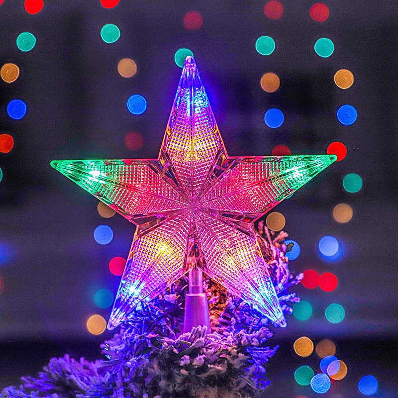 Christmas Tree Decor Star Lights Pentagram Pendant Colorful LED Tree Top Lights Xmas New Year Party Trinkets Home Decoration2