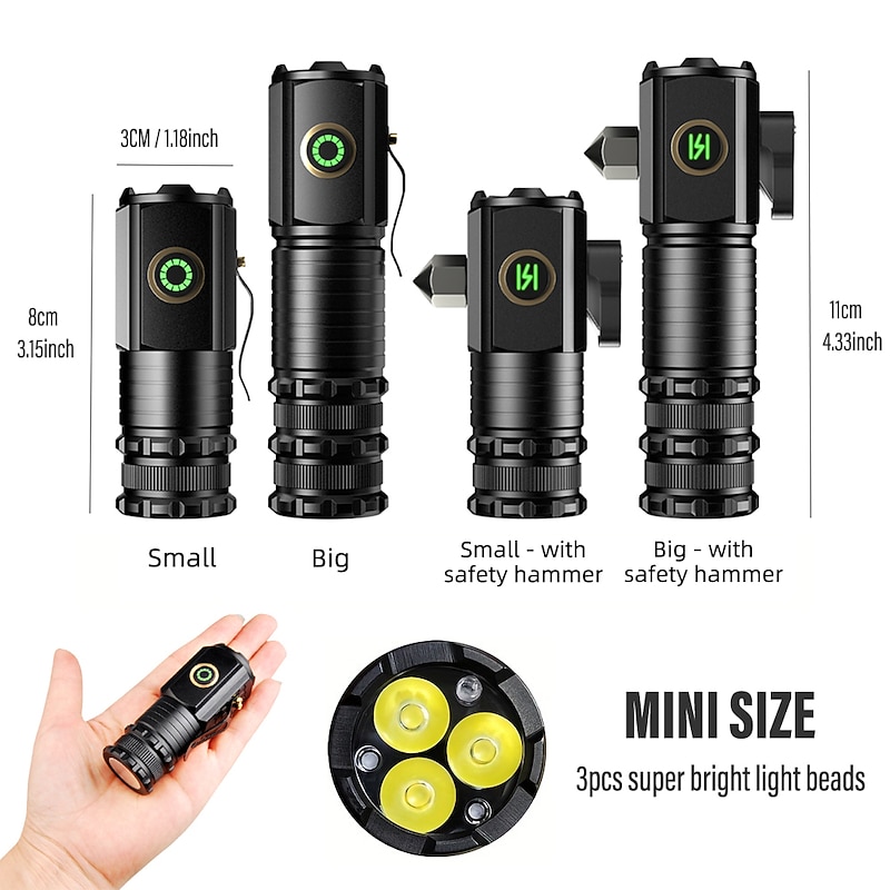 High Power Led Mini Flashlight, Strong Magnetic Tail LED Torch with 3 LED and Self-defense Lamp 5 Lighting Modes Bright Suitable for Outdoor Hiking Lights2