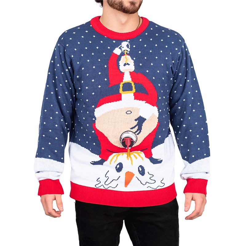 Ugly Christmas Sweater Men's Funny Sweaters Santa Claus Print Knitting Pullover Jumper New Years Eve Sweater Outdoor Daily Long Sleeve Crewnecks Blue Fall Winter S M Ls