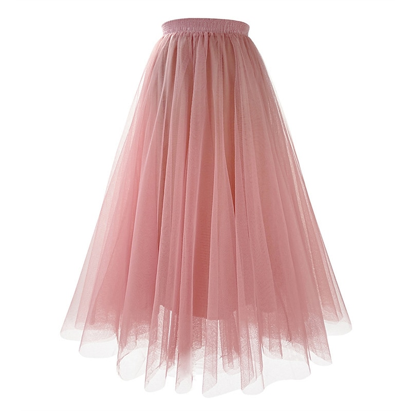 Women's Skirt Swing Maxi High Waist Skirts Layered Tulle Solid Colored Street Daily Fall & Winter Organza Elegant Fashion Dark Pink Black White Pink4