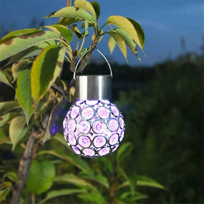 Solar LED Hanging Light Lantern Waterproof Hollow Out Ball Lamp for Outdoor Garden Yard Patio decoration Holiday lig Solar Light3