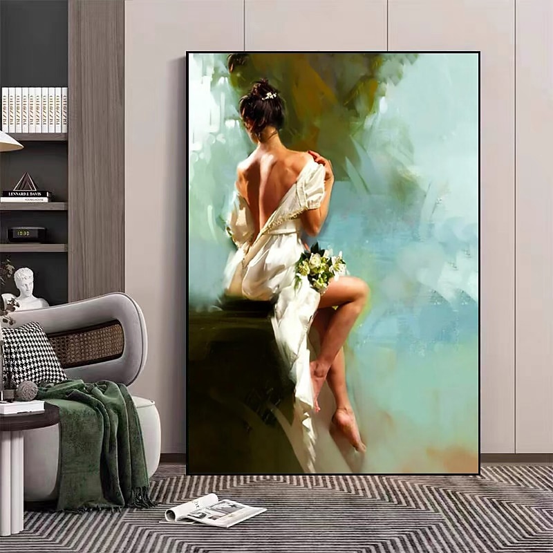 Artistic woman portrait canvas Handpainted woman facing back wall decor  woman canvas Handmade woman canvas painting Modern Rolled Canvas (No Frame)
